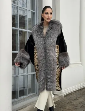 Комбинированная шуба из норки и чернобурой лисы