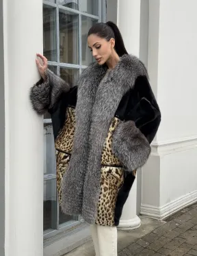 Комбинированная шуба из норки и чернобурой лисы