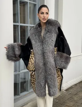 Комбинированная шуба из норки и чернобурой лисы
