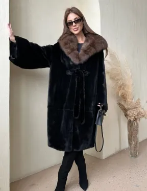 Норка BLACKGLAMA кимоно с капюшоном куница