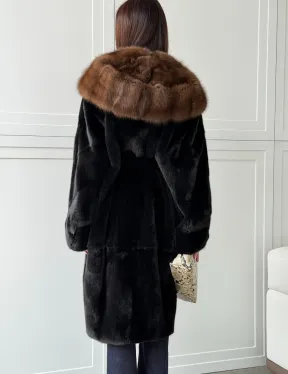 Норка BLACKGLAMA кимоно с капюшоном куница