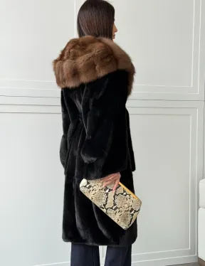 Норка BLACKGLAMA кимоно с капюшоном куница