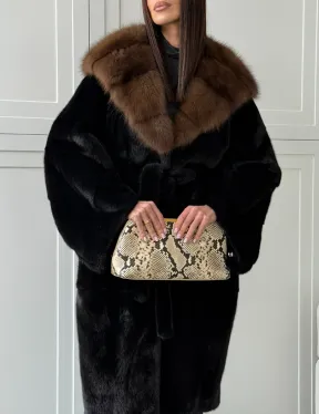 Норка BLACKGLAMA кимоно с капюшоном куница