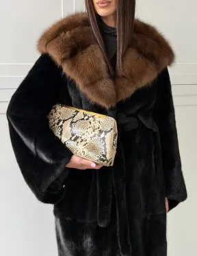 Норка BLACKGLAMA кимоно с капюшоном куница