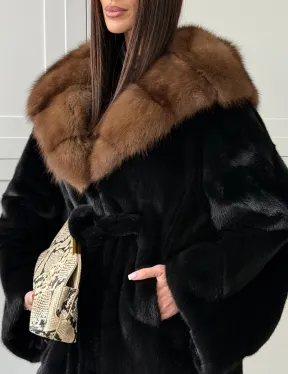 Норка BLACKGLAMA кимоно с капюшоном куница