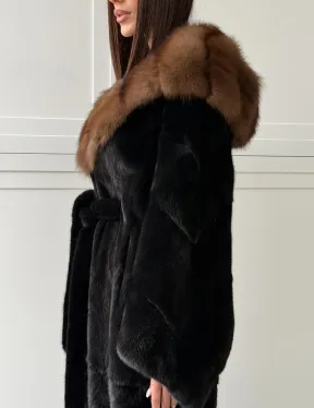 Норка BLACKGLAMA кимоно с капюшоном куница