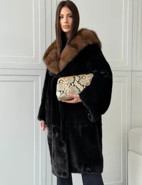 Норка BLACKGLAMA кимоно с капюшоном куница