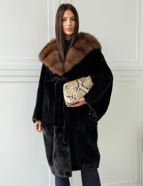 Норка BLACKGLAMA кимоно с капюшоном куница