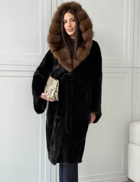 Норка BLACKGLAMA кимоно с капюшоном куница