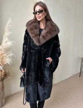 Норка BLACKGLAMA кимоно с капюшоном куница