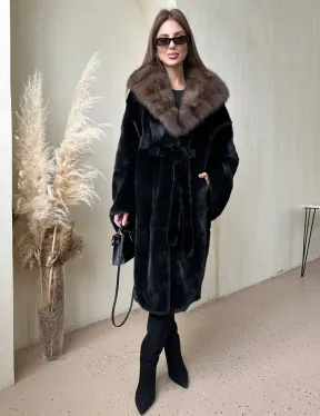 Норка BLACKGLAMA кимоно с капюшоном куница