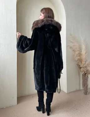 Норка BLACKGLAMA кимоно с капюшоном куница