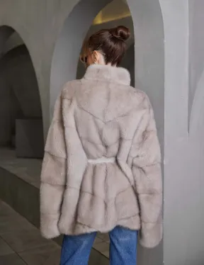 Кимоно норковое воротник отворот - цвет нюдовый