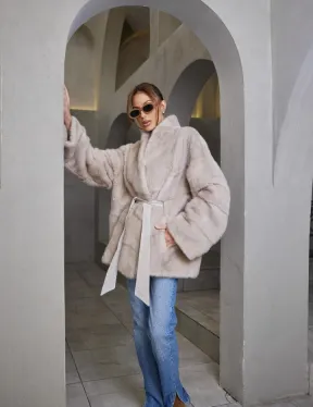 Кимоно норковое воротник отворот - цвет нюдовый