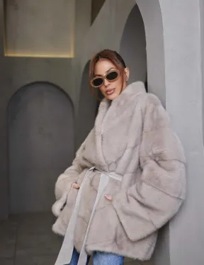 Кимоно норковое воротник отворот - цвет нюдовый