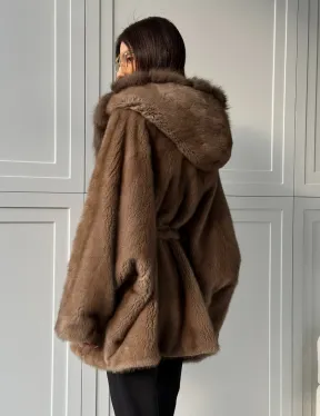 Норка NAFA пошив роспуск пастель с капюшоном куница -летучая мышь