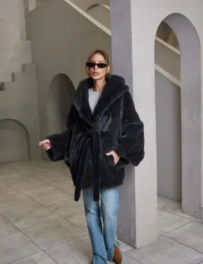 Норка графит роспуск с капюшоном летучая мышь