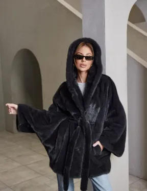 Норка графит роспуск с капюшоном летучая мышь