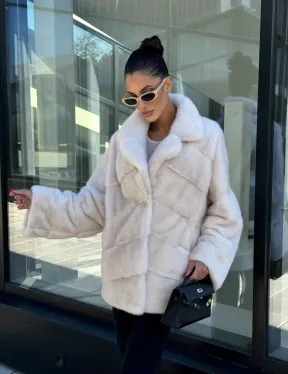 Короткая норковая шуба с английским воротником - цвет ваниль