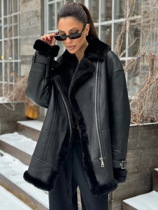 Черная дубленка авитор на овчине