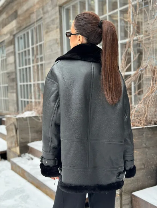 Черная дубленка авитор на овчине