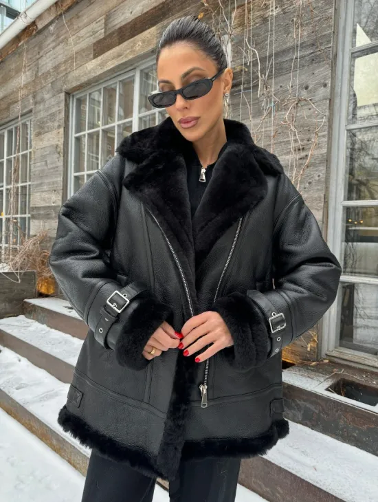 Черная дубленка авитор на овчине