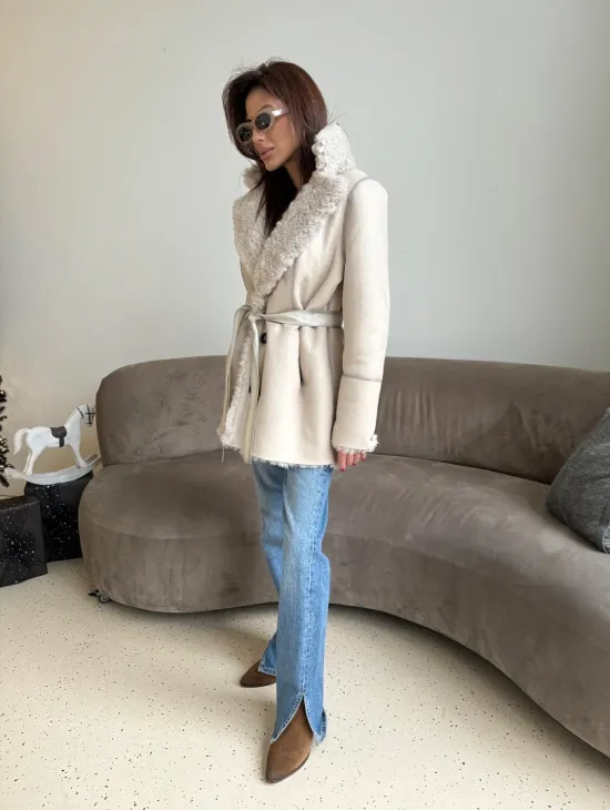 Двусторонняя дублёнка - шуба, мех тиградо английский воротник