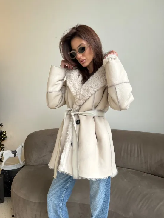 Двусторонняя дублёнка - шуба, мех тиградо английский воротник