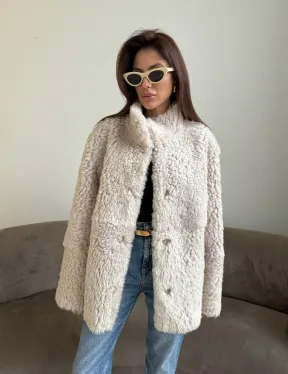 Дубленка двусторонняя из натурального меха тиградо - стойка воротник