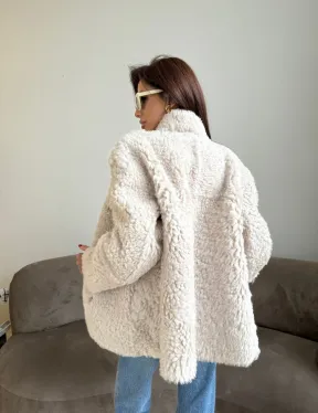 Дубленка двусторонняя из натурального меха тиградо - стойка воротник