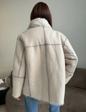 Дубленка двусторонняя из натурального меха тиградо - стойка воротник