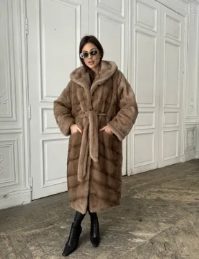 Норковое кимоно с капюшоном в цвете пастель