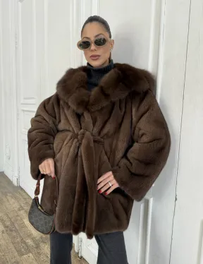 Норка летучая мышь роспуск с капюшоном куница - цвет орех