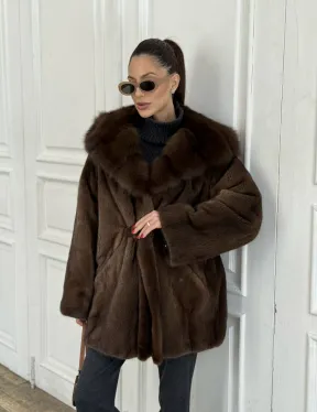 Норка летучая мышь роспуск с капюшоном куница - цвет орех