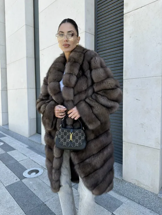 Шуба из меха баргузинского соболя - седина 1, воротник шаль