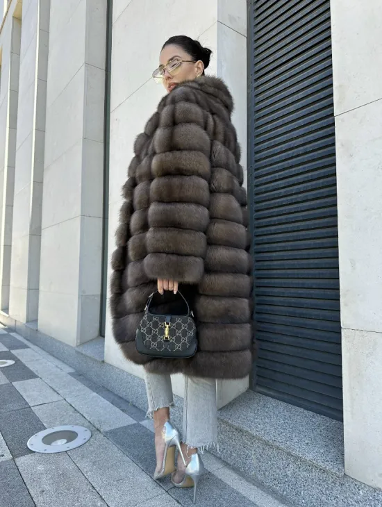 Шуба из меха баргузинского соболя - седина 1, воротник шаль