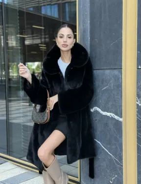 Шуба норковая с капюшоном, мех BLACKGLAMA