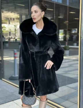 Шуба норковая с капюшоном, мех BLACKGLAMA