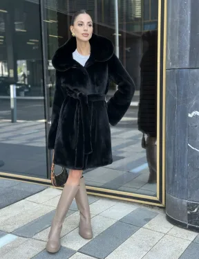 Шуба норковая с капюшоном, мех BLACKGLAMA