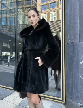 Шуба норковая с капюшоном, мех BLACKGLAMA