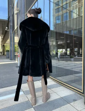 Шуба норковая с капюшоном, мех BLACKGLAMA