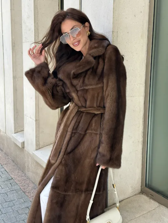 Классическая норковая шуба  натуральный цвет - орех