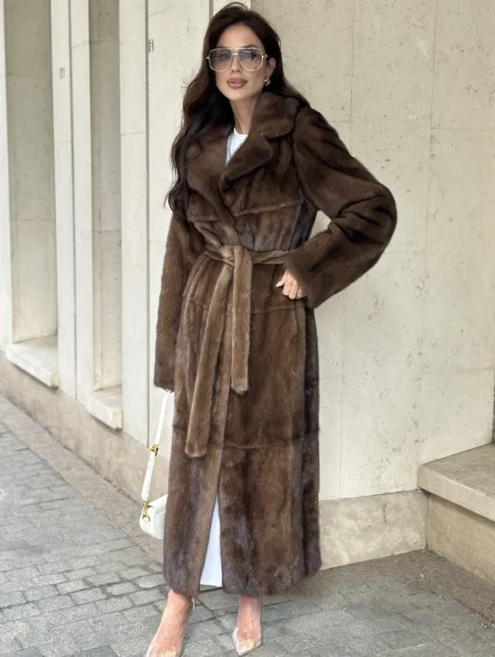 Классическая норковая шуба  натуральный цвет - орех