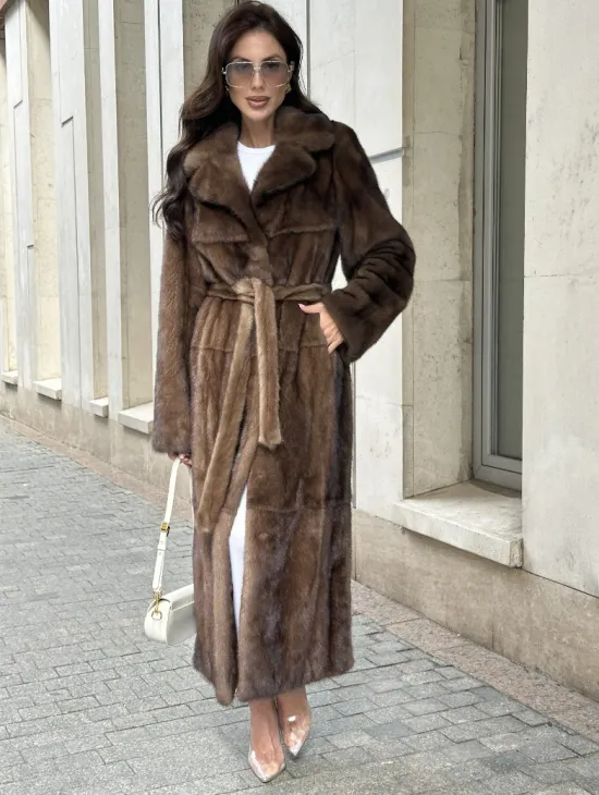 Классическая норковая шуба  натуральный цвет - орех