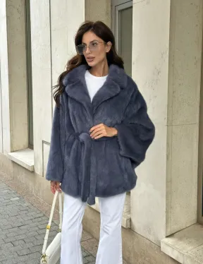 Шуба норковая летучая мышь - цвет джинс