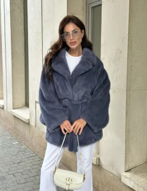 Шуба норковая летучая мышь - цвет джинс