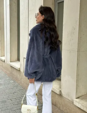 Шуба норковая летучая мышь - цвет джинс