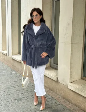 Шуба норковая летучая мышь - цвет джинс