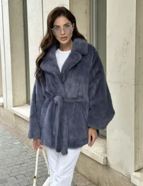 Шуба норковая летучая мышь - цвет джинс