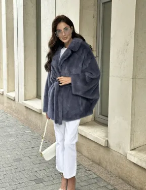 Шуба норковая летучая мышь - цвет джинс